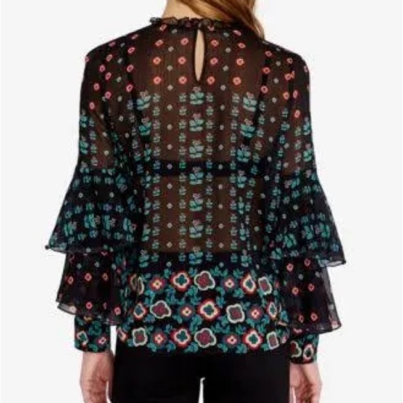 ❤️2/$30❤️[M]Buffalo David Bitton Floral Sheer Chiffon LS Blouse NWOT - Picture 3 of 9